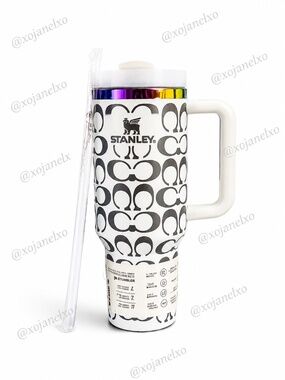 Stanley White Iridescent Gold Patterned Coach Designer Tumbler New in Box